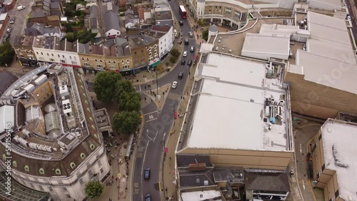 Filming from a drone of an interesting layout of the city of Wimbledon.