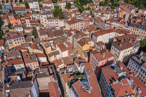 colorful roofs in Lyon, France from above
