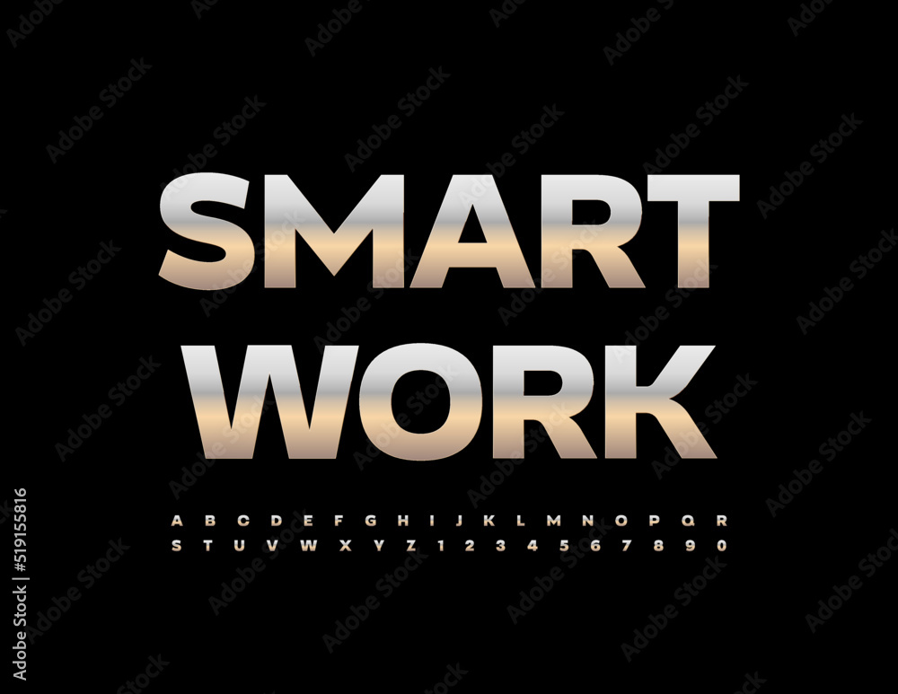 Vector modern emblem Smart Work with Silver Font. Metallic set of Alphabet Letters and Numbers Vector modern emblem Smart Work with Silver Font. Metallic set of Alphabet Letters and Numbers