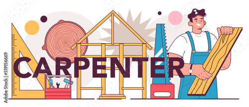 Carpenter typographic header. Wooden furniture maker or designer.