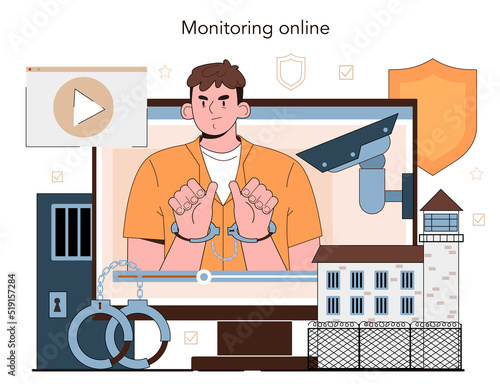 Prison guard web banner or landing page. Police officer convoying