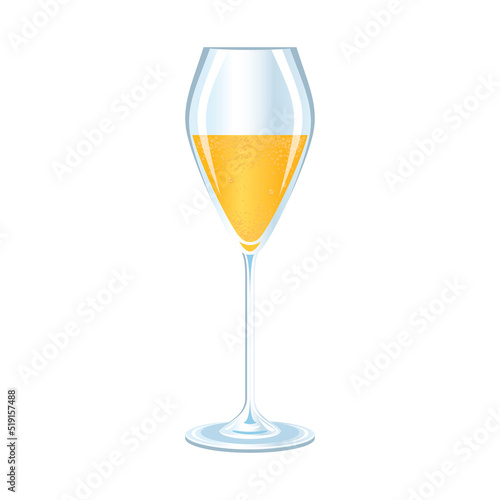 One glass of sparkling white wine icon vector. Glass of champagne icon isolated on a white background. Prosecco drink wine drawing