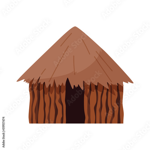 Brown African hut with thatched roof flat style, vector illustration