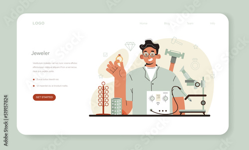 Jeweler web banner or landing page. Precious stones jewelry designer