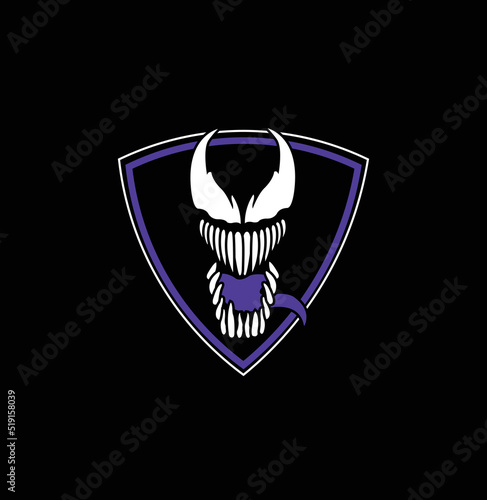 venom illustration for tattoos with shield, poster and t-shirt, venom logo design.