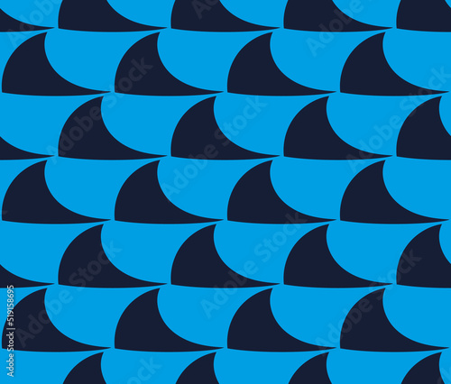 Seamless vector pattern of shark fins on a blue background. Shark print