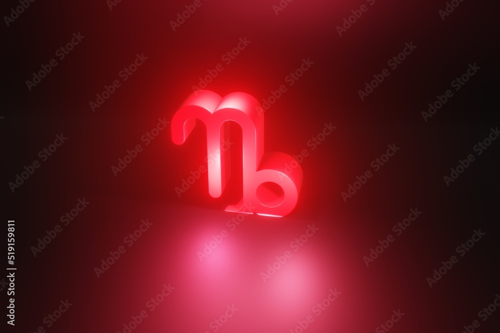 Capricorn red neon zodiac symbol, red neon glow horoscope sign 3D render Capricorn red neon zodiac symbol, red neon glow horoscope sign 3D render