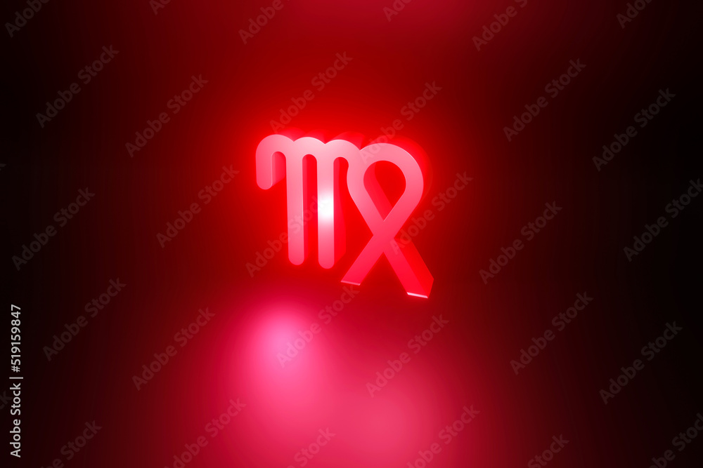 Virgo red neon zodiac symbol, red neon glow horoscope sign 3D render Virgo red neon zodiac symbol, red neon glow horoscope sign 3D render