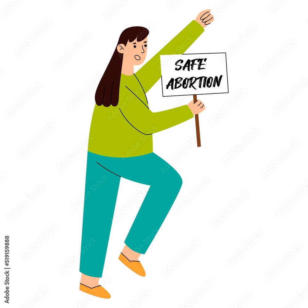 Girl holding a poster with inscription save abortion. Protest against the ban on abortion. Feminists are fighting for their rights. Girl holding a poster with inscription save abortion. Protest against the ban on abortion. Feminists are fighting for their rights.