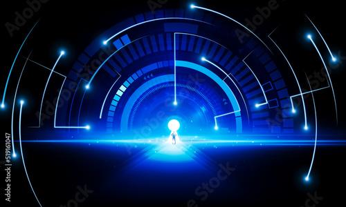 Abstract businessman Door open Light of technology background Hitech communication concept innovation background vector design.