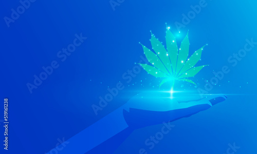 Abstract technology Hitech communication concept of cannabis leaf in digital world  Business management strategy vector design.