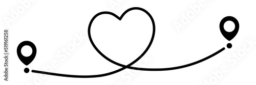 Pin map line in heart shape. Navigation pointers. Vector illustration isolated on white.
