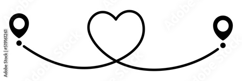Pin map line in heart shape. Navigation pointers. Vector illustration isolated on white.