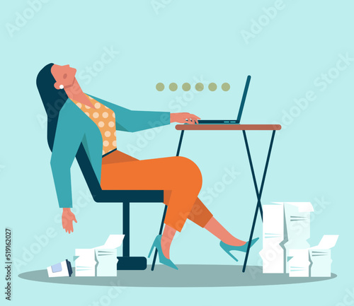 Procrastination concept. Lazy character laying or sleeping