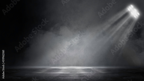 Fotografie, Obraz The dark stage shows, dark background, an empty dark scene, neon light, and spot