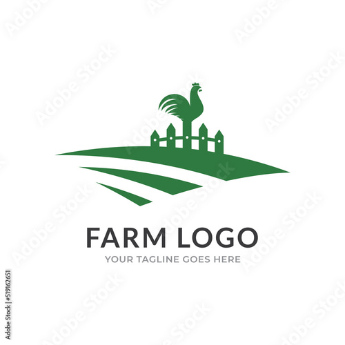 Minimalist and Simple Chicken Farm Logo.chicken farm logo vector illustration design, rooster on fence vintage logo design