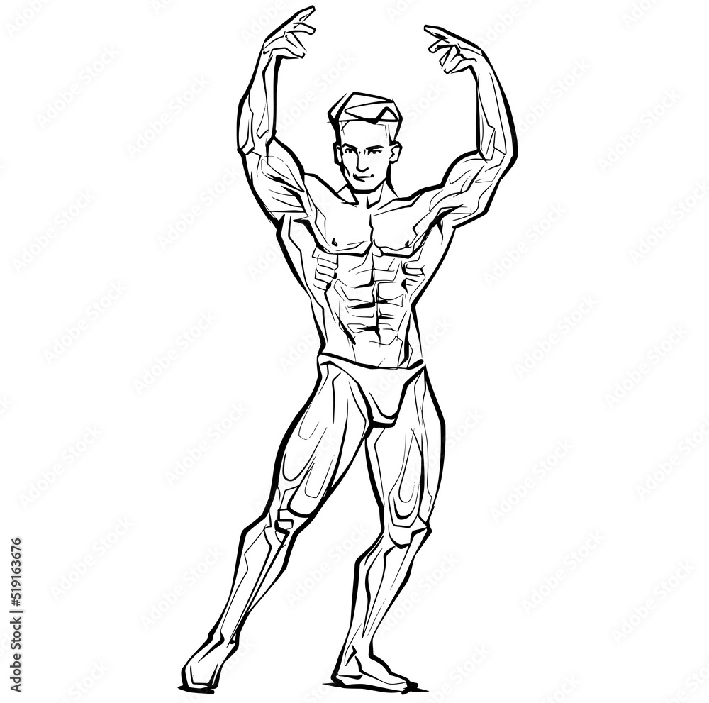 Bodybuilder muscle man fitness posing Black And White Isolated Hand Drawing Vector Illustration Image Bodybuilder muscle man fitness posing Black And White Isolated Hand Drawing Vector Illustration Image