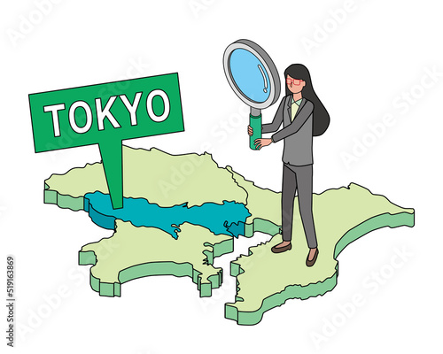 東京を調査する女性