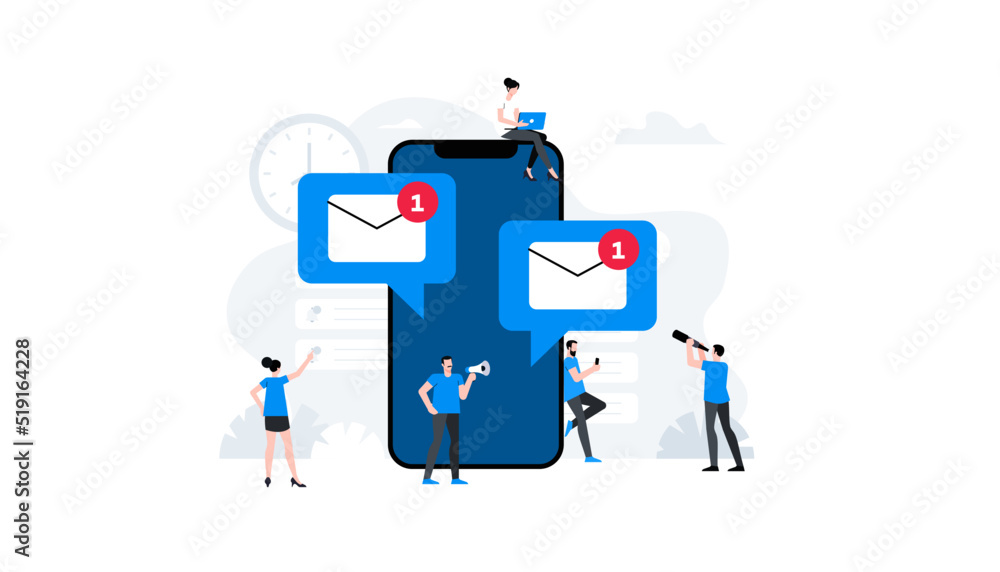 Online notification. New incoming message. Mobile announcement. Office planning. Animation ready duik friendly flat vector illustration.