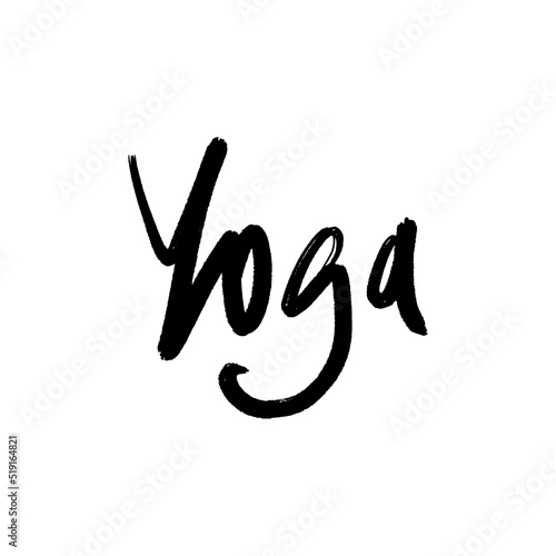 Yoga calligraphy lettering clipart hand drawn text. Brush calligraphy ink letters on a white background. Good for studio poster, branding, t-shirt and more.