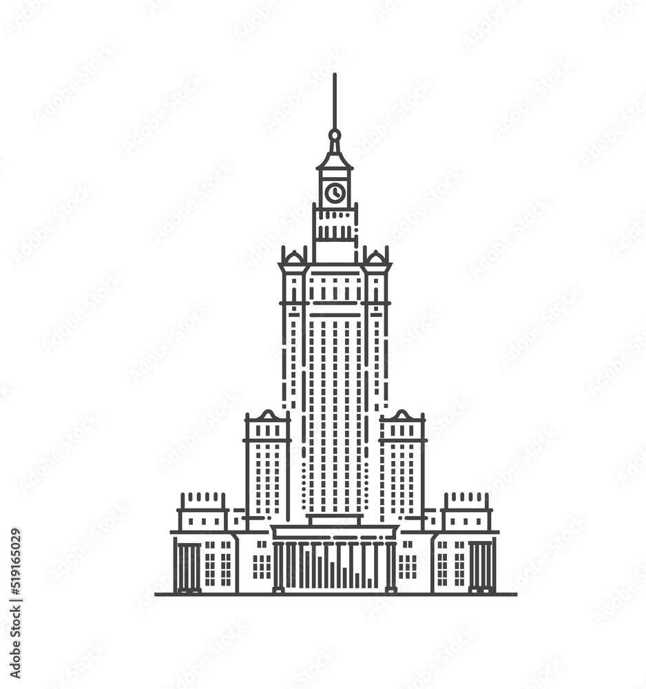 Vector illustration. Main landmark of Poland. Palace of Culture and Science