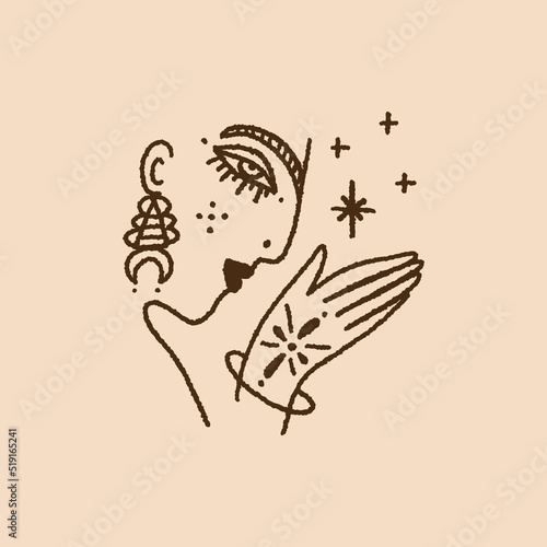 Namaste woman henna tattoo mehendi hands. Indian and Buddhism illustration. Vector clipart symbol. Good for yoga studio poster, branding, t-shirt and more.