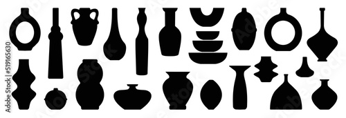 Set of modern ceramics, vases of different shapes.