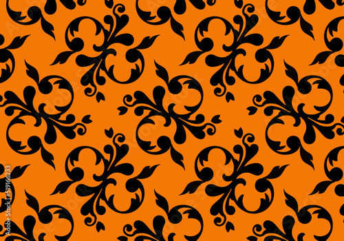 Fondo floral romántico en color negro sobre fondo naranja