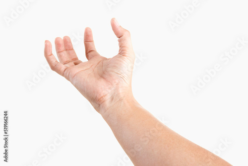 Male asian hand gestures isolated over the white background. .Strain POSE.