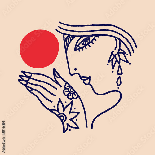 Namaste woman henna tattoo mehendi hands. Indian and Buddhism illustration. Vector clipart symbol. Good for yoga studio poster, branding, t-shirt and more.