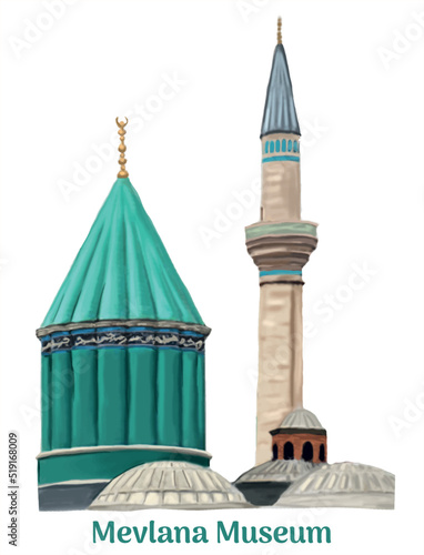 Mevlana museum hand drawing vector illustration