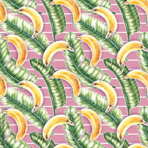Watercolor tropical banana pattern
