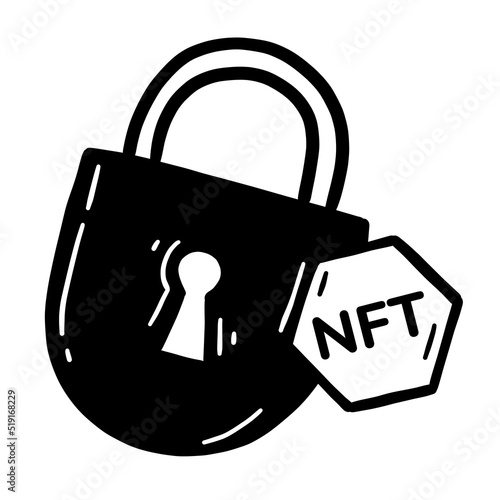 NFT non fungible token cryptographic lock safe doodle icon