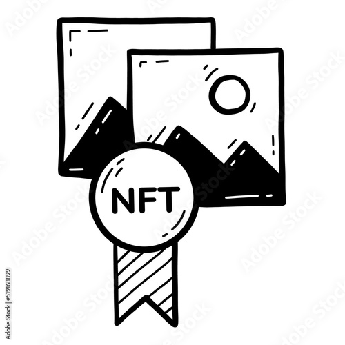 NFT non-fungible token ownership of images and pictures doodle hand drawn icon