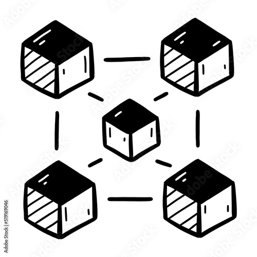 Proof of history blockchain algorithm scheme with cubes doodle hand drawn icon