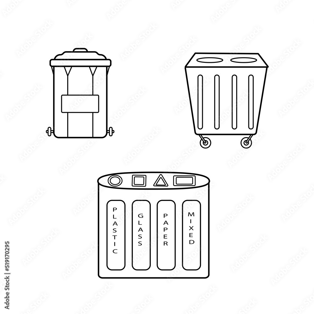 Garbage cans and container, vector illustration of a set of garbage sorting tanks. Garbage cans and container, vector illustration of a set of garbage sorting tanks.