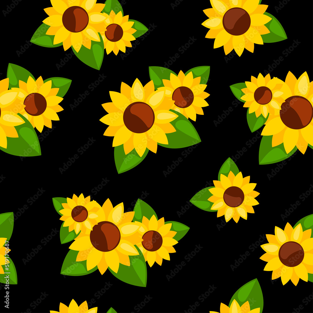 Seamless pattern with sunflowers on black background Seamless pattern with sunflowers on black background