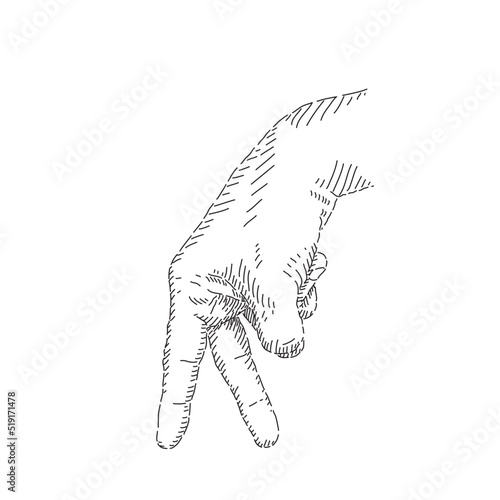 Bosquejo lineal de mano camina con dedos, dibujo.