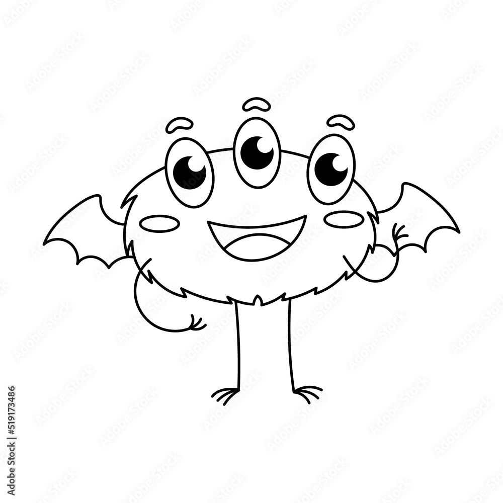 Cute and funny baby monster coloring book page for kids with doodle and zentangle elements. Vector hand drawn isolated. Cute and funny baby monster coloring book page for kids with doodle and zentangle elements. Vector hand drawn isolated.