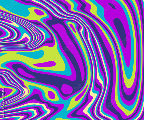 The 1970s-style wavy retro background in a psychedelic bright acidic colors.