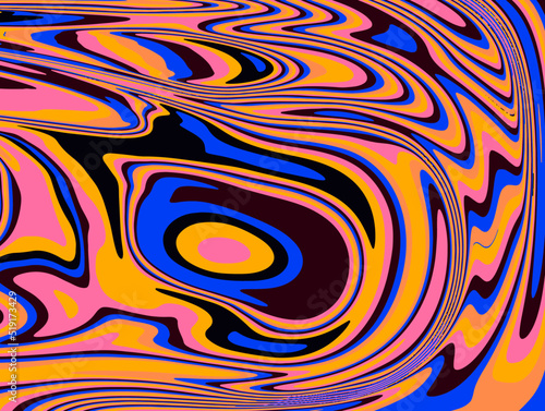 The 1970s-style wavy retro background in a psychedelic bright acidic colors.
