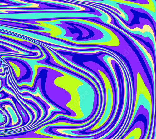 The 1970s-style wavy retro background in a psychedelic bright acidic colors.