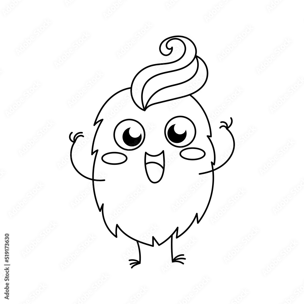 Cute and funny baby monster coloring book page for kids with doodle and