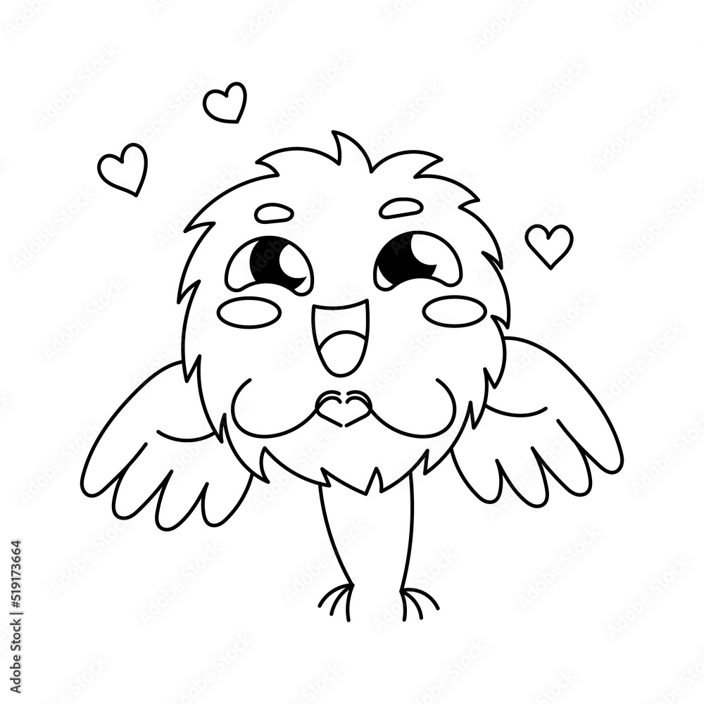 Cute and funny baby monster coloring book page for kids with doodle and