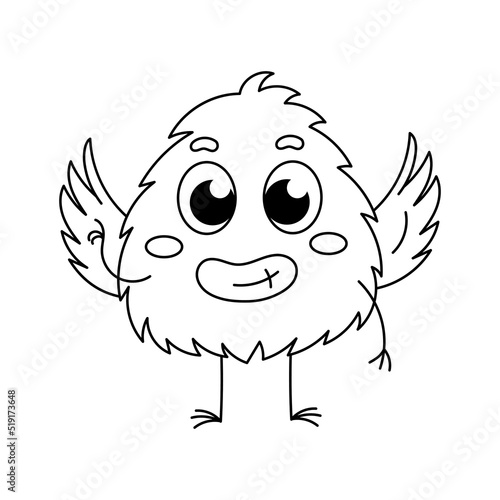 Cute and funny baby monster coloring book page for kids with doodle and zentangle elements. Vector hand drawn isolated.