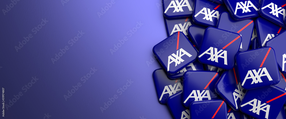 Logos of the French insurance company AXA on a table. Copy space. Web  banner format. Stock Photo | Adobe Stock