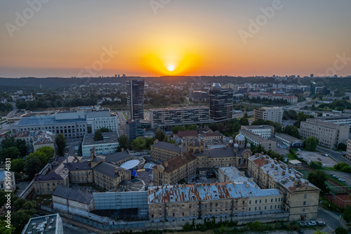 Aerial summer beautiful sunset view of Lukiskes Prison, Vilnius, Lithuania
