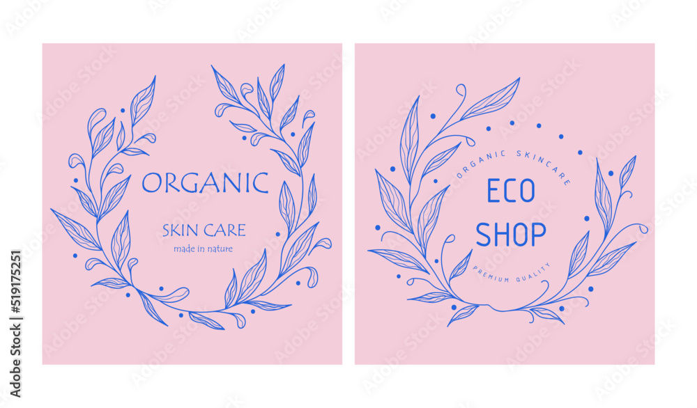 Set of botanical logos for your business. Perfect for cosmetic brands. Eco-design. Sustainable life.