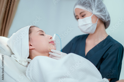 Women visiting dermatologyst for laser scar removal