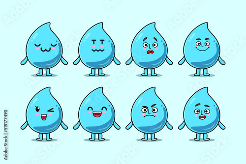 Set kawaii water drop cartoon character with different expressions cartoon face vector illustrations